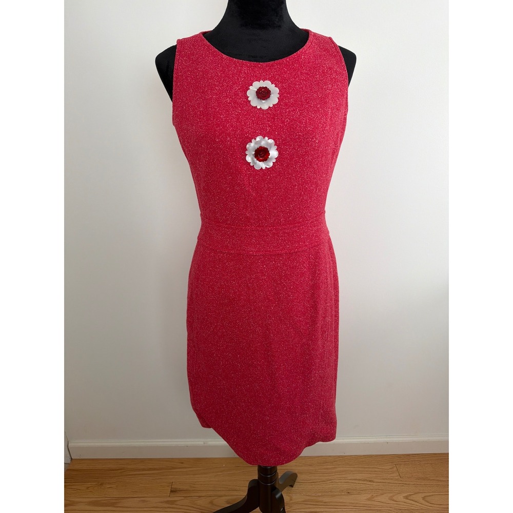 Etcetera Vintage Y2K Sheath Dress Womens 4 Red Wool Silk Button Retro Twee